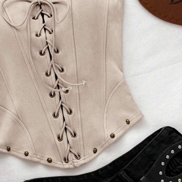 Nespresso Beige Corset Top with Bronze Accents - Picture 2 of 4